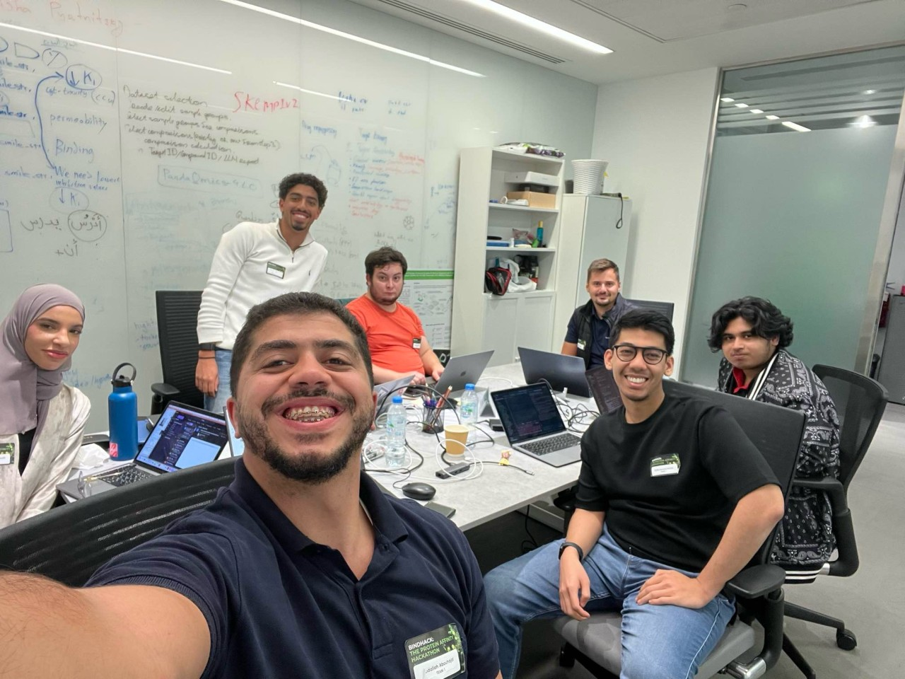 Our team sharing a laugh during the hackathon